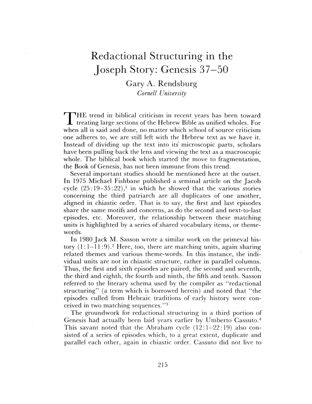 Redactional Structuring in the Joseph Story: Genesis 37-50 Gary A