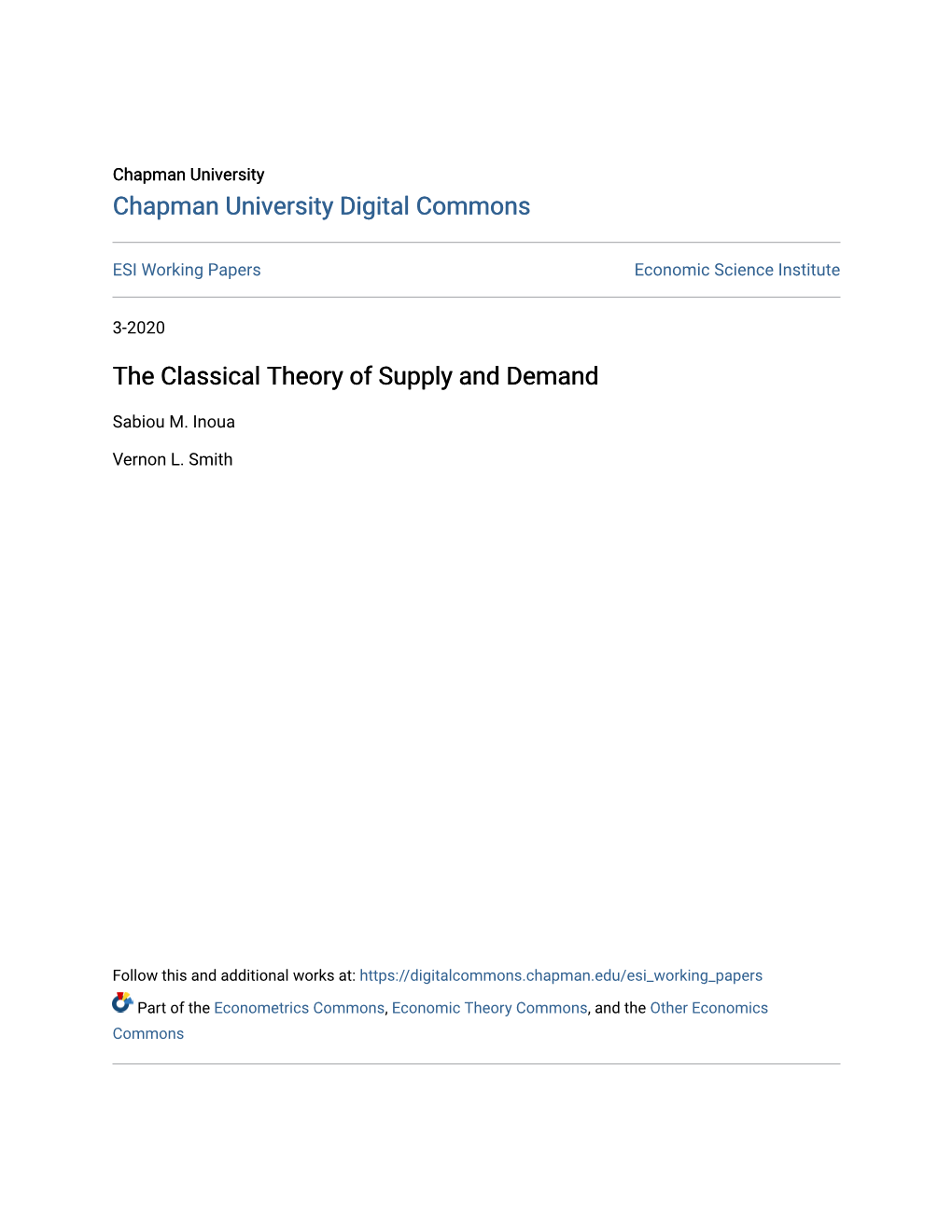 The Classical Theory of Supply and Demand