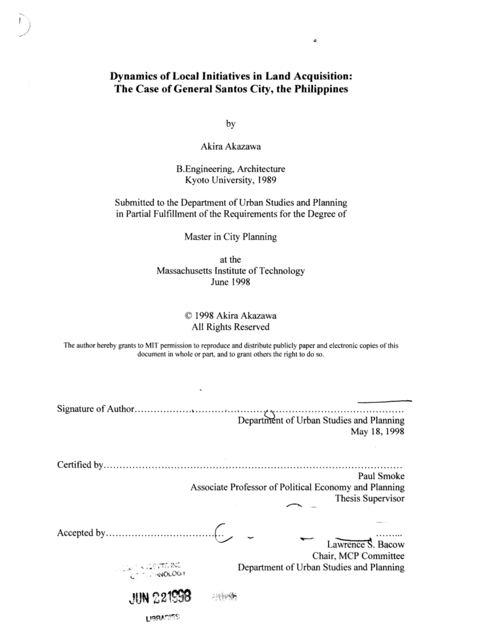 704 21M,.,4 Dynamics of Local Initiatives in Land Acquisition: the Case of General Santos City, the Philippines