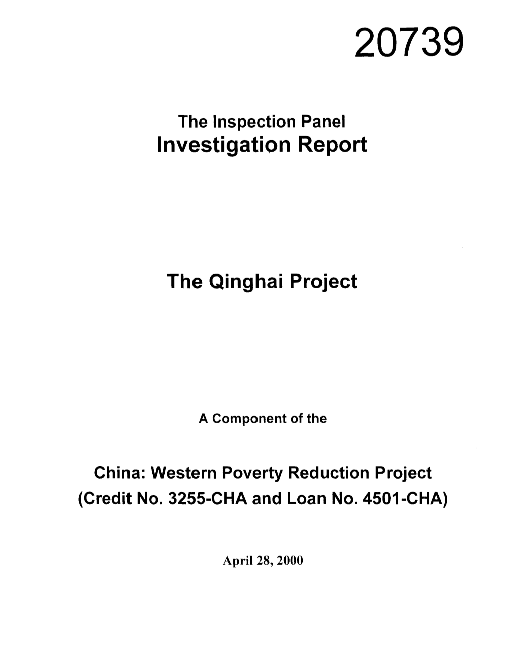 The Inspection Panel Investigation Report