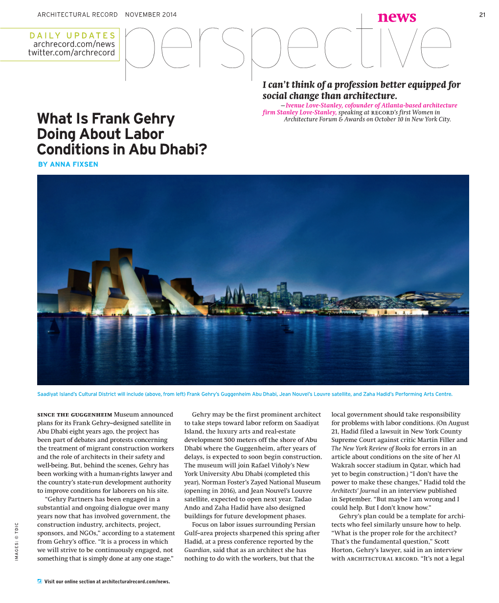 What Is Frank Gehry Doing About Labor Conditions in Abu Dhabi?