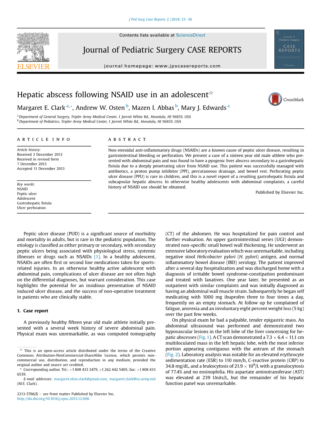 Hepatic Abscess Following NSAID Use in an Adolescentq