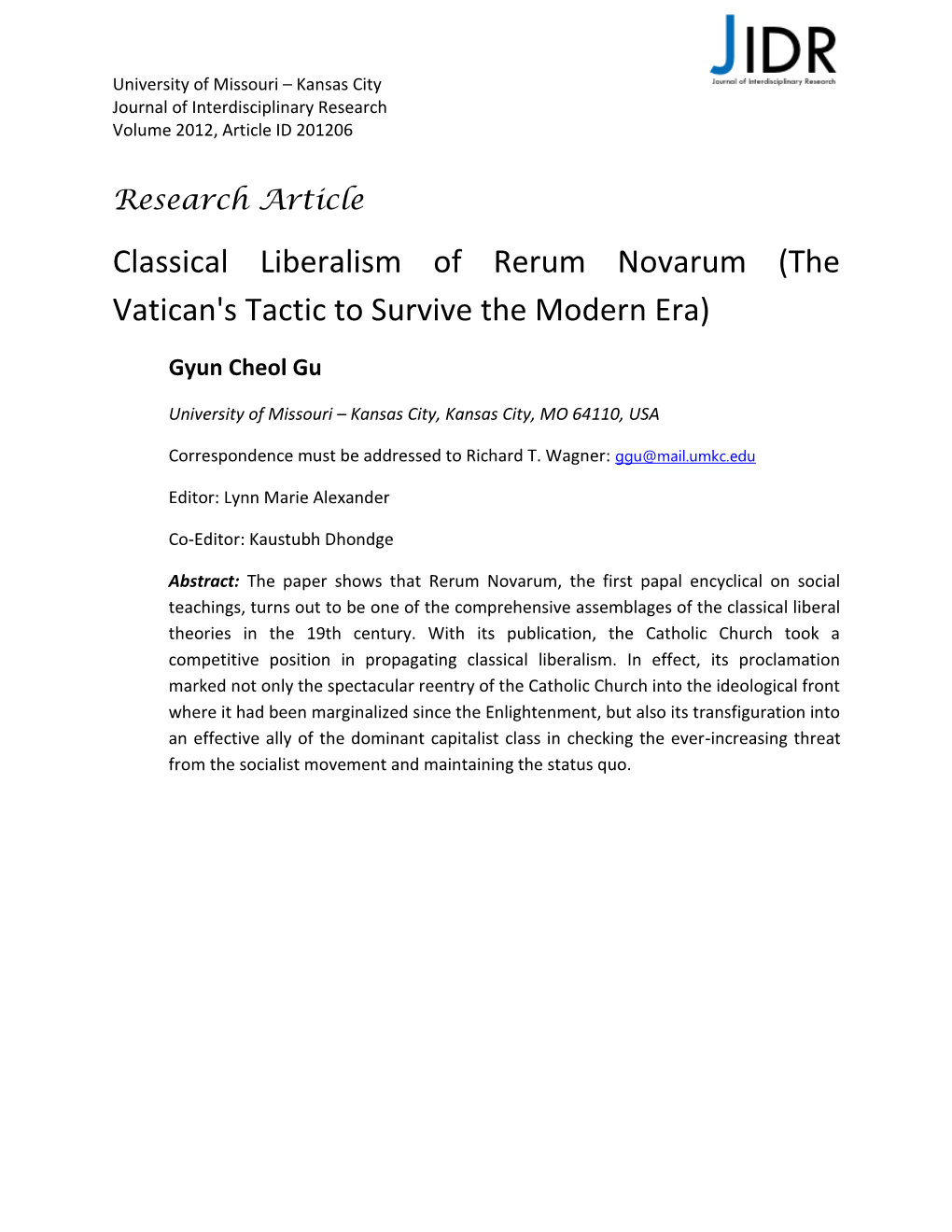 Classical Liberalism of Rerum Novarum (The Vatican's Tactic to Survive the Modern Era)