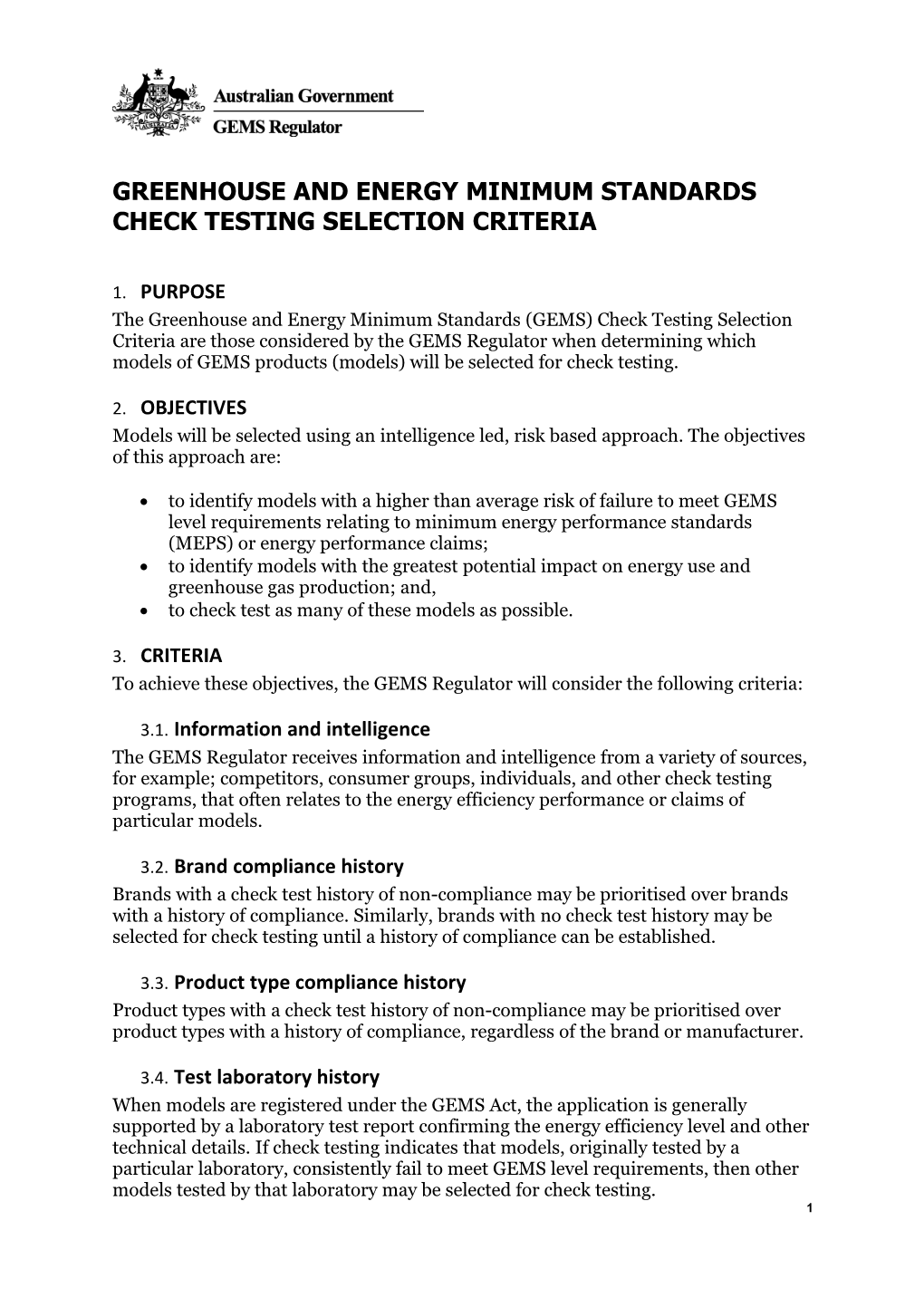 GEMS Check Testing Selection Criteria 201505