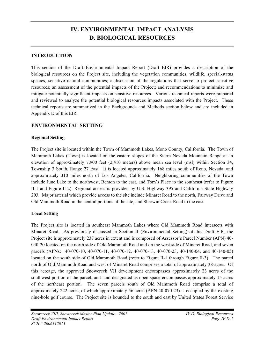 Iv. Environmental Impact Analysis D. Biological Resources