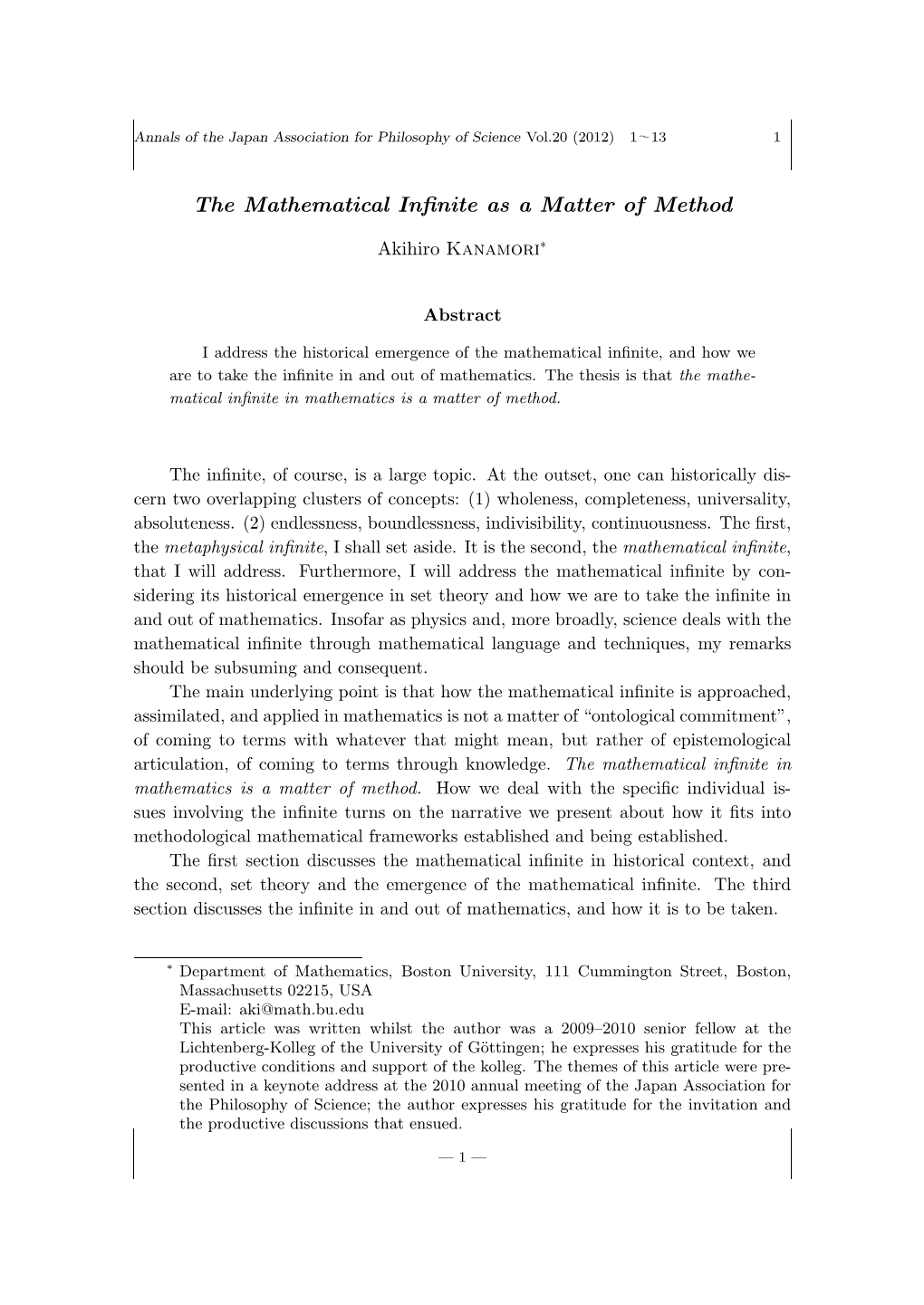 The Mathematical Infinite As a Matter of Method