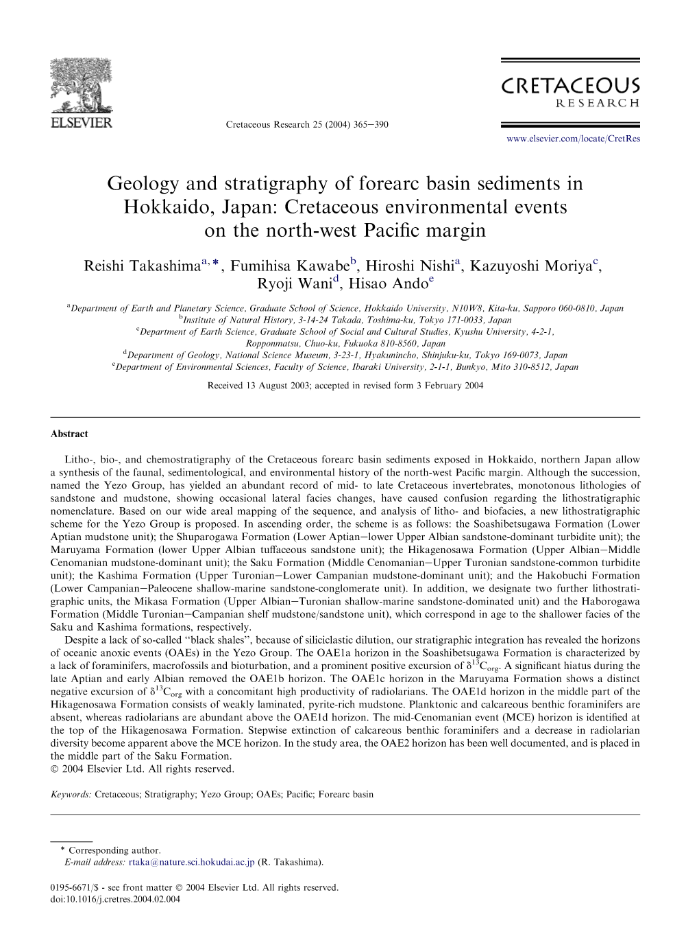 Geology and Stratigraphy of Forearc Basin Sediments in Hokkaido, Japan: Cretaceous Environmental Events on the North-West Paciﬁc Margin