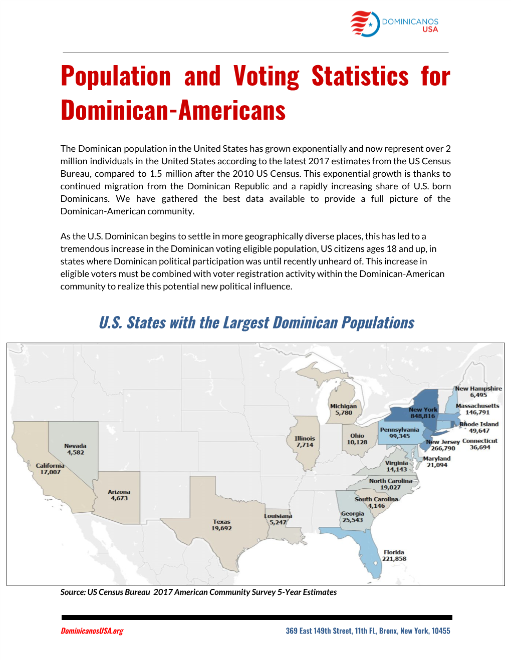 Population and Voting Statistics for Dominican-Americans