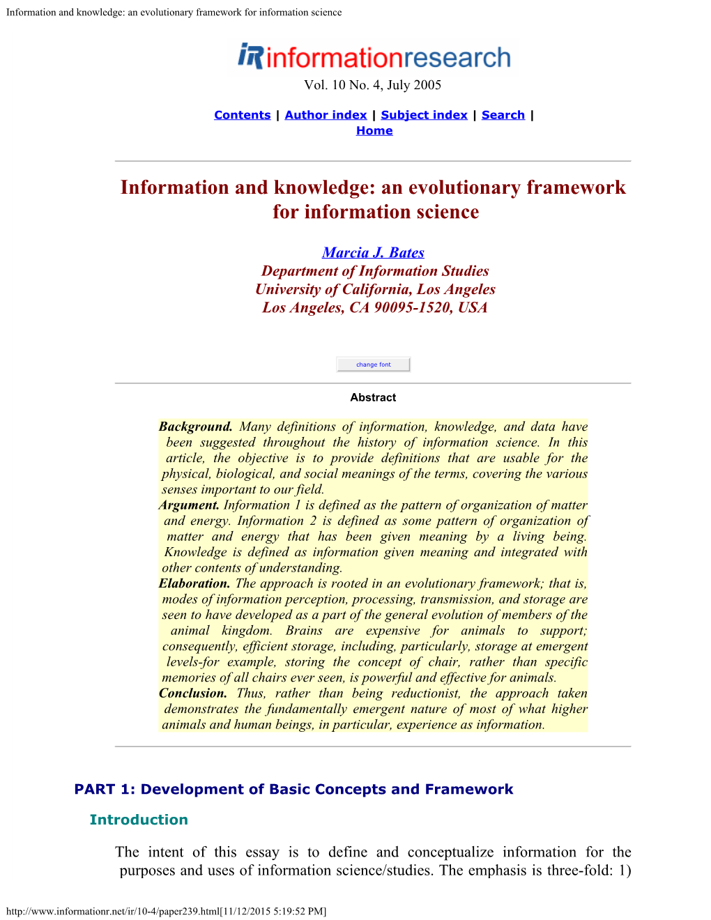 An Evolutionary Framework for Information Science