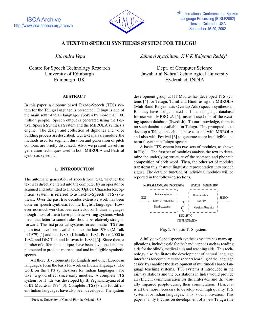 A Text-To-Speech Synthesis System for Telugu