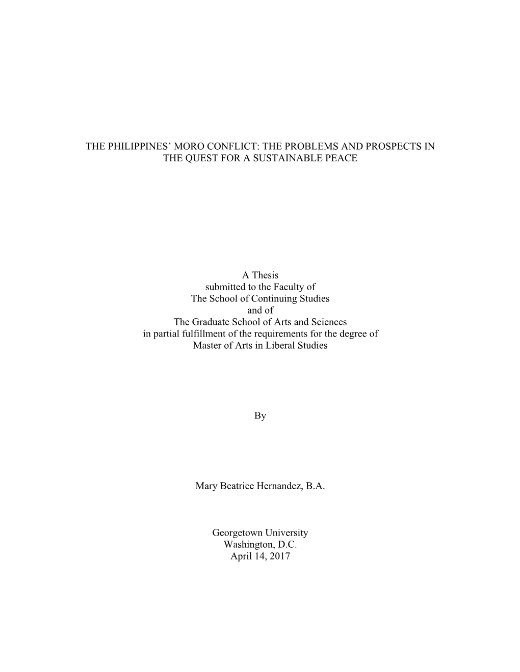 The Philippines' Moro Conflict: the Problems and Prospects In