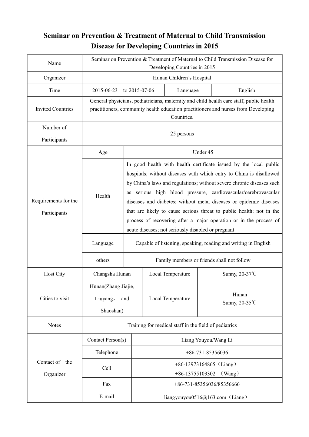 Seminar on Prevention & Treatment of Maternal to Child Transmission