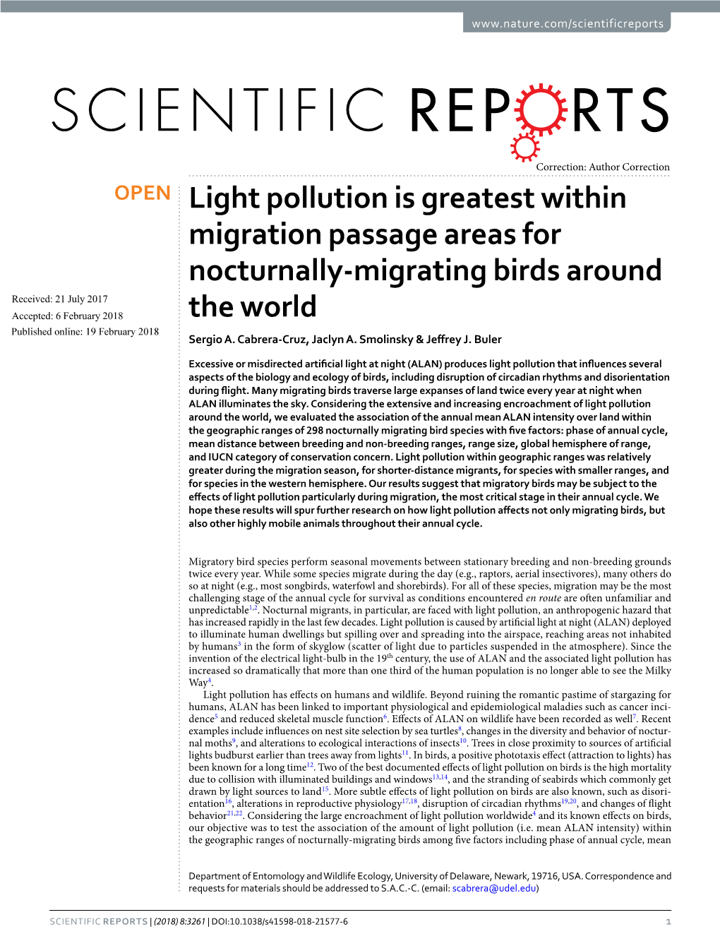 Light Pollution Is Greatest Within Migration Passage Areas