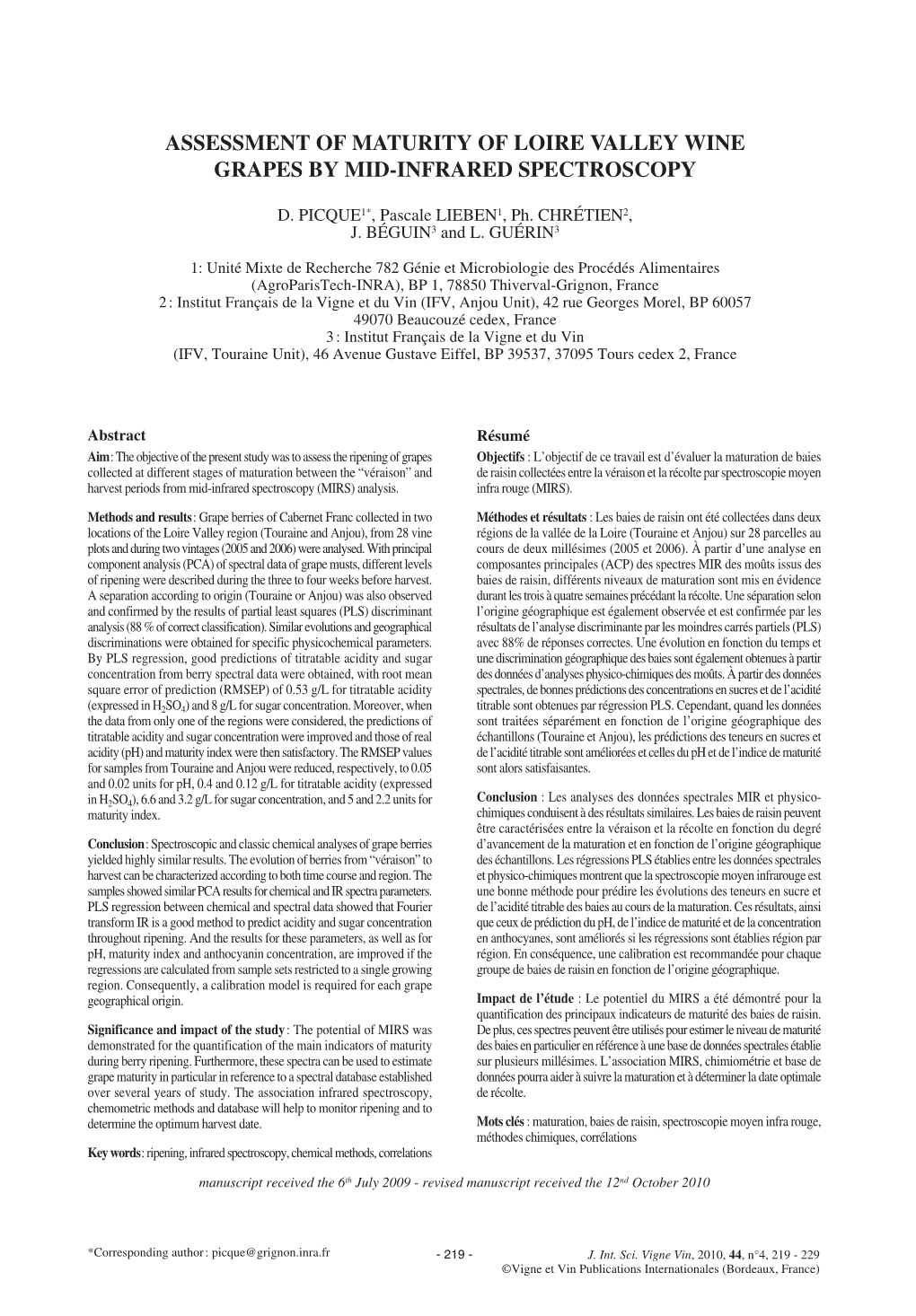 Assessment of Maturity of Loire Valley Wine Grapes by Mid-Infrared Spectroscopy