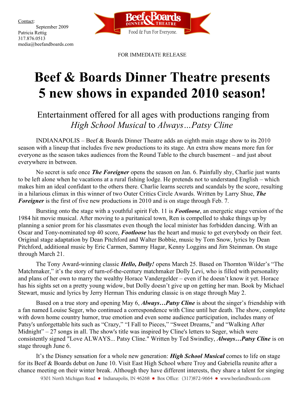 Beef & Boards Dinner Theatre Presents