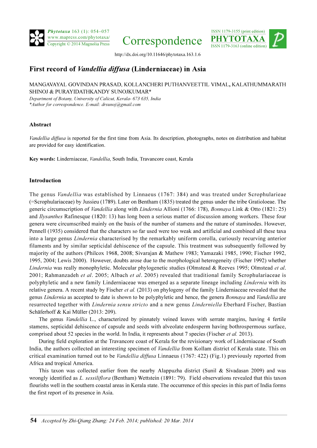 First Record of Vandellia Diffusa (Linderniaceae) in Asia