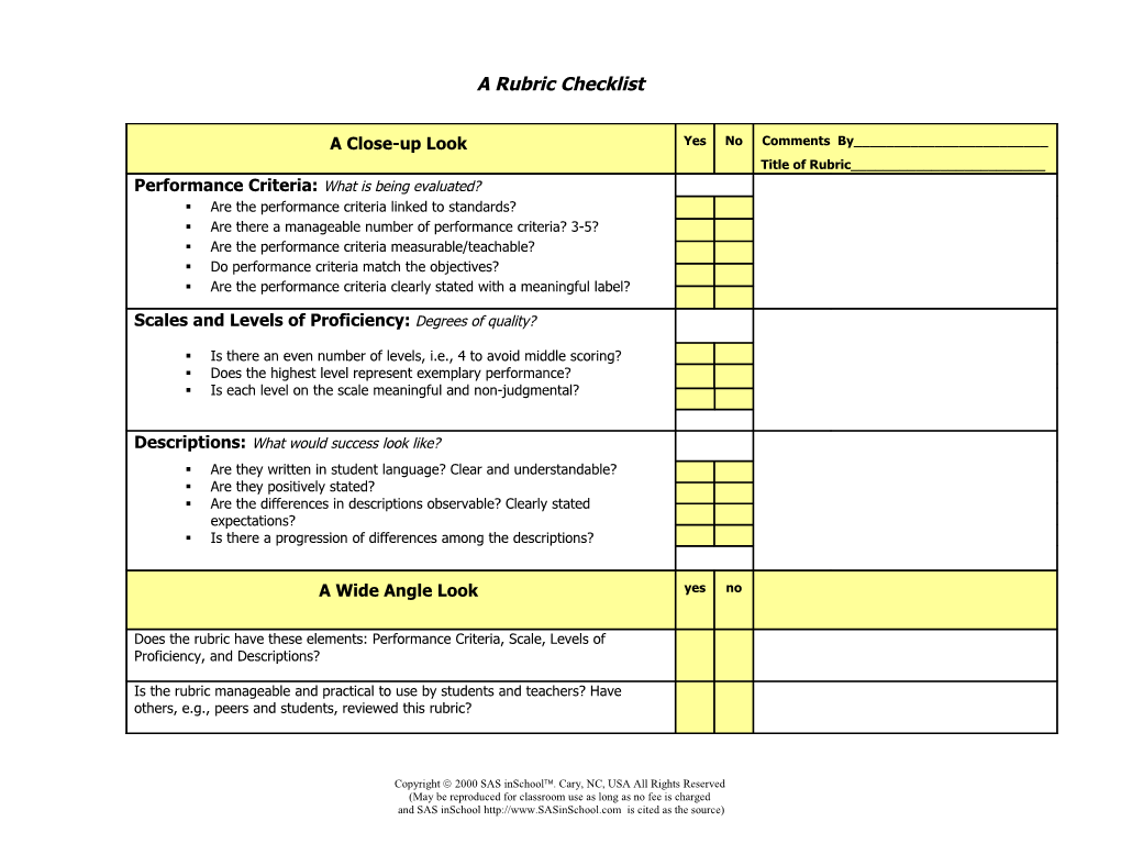 Designing a Scoring Rubric Checklist