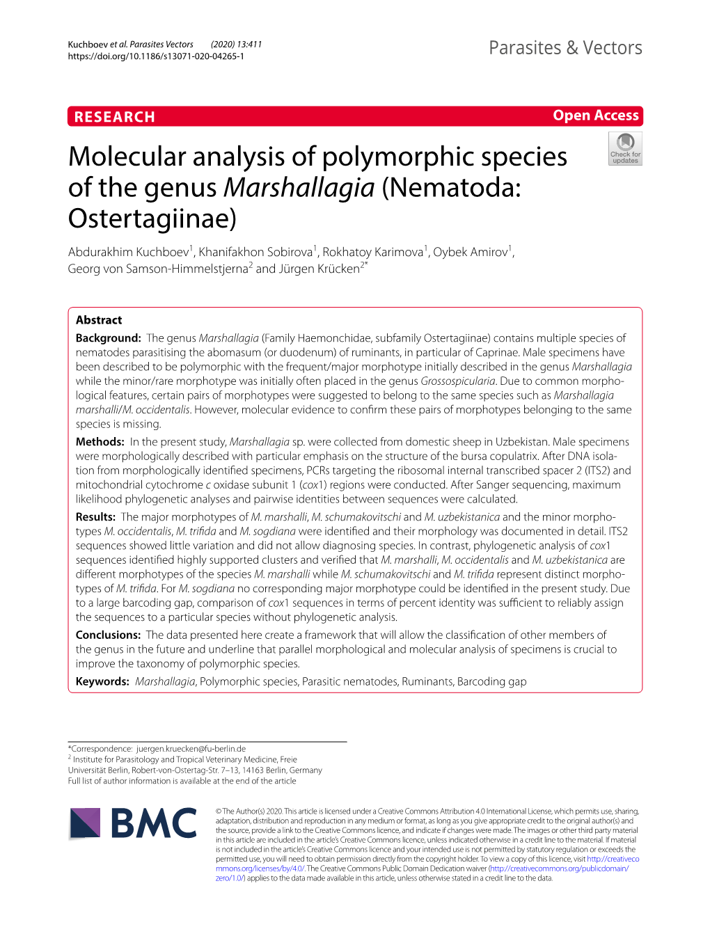 Molecular Analysis of Polymorphic Species of the Genus Marshallagia