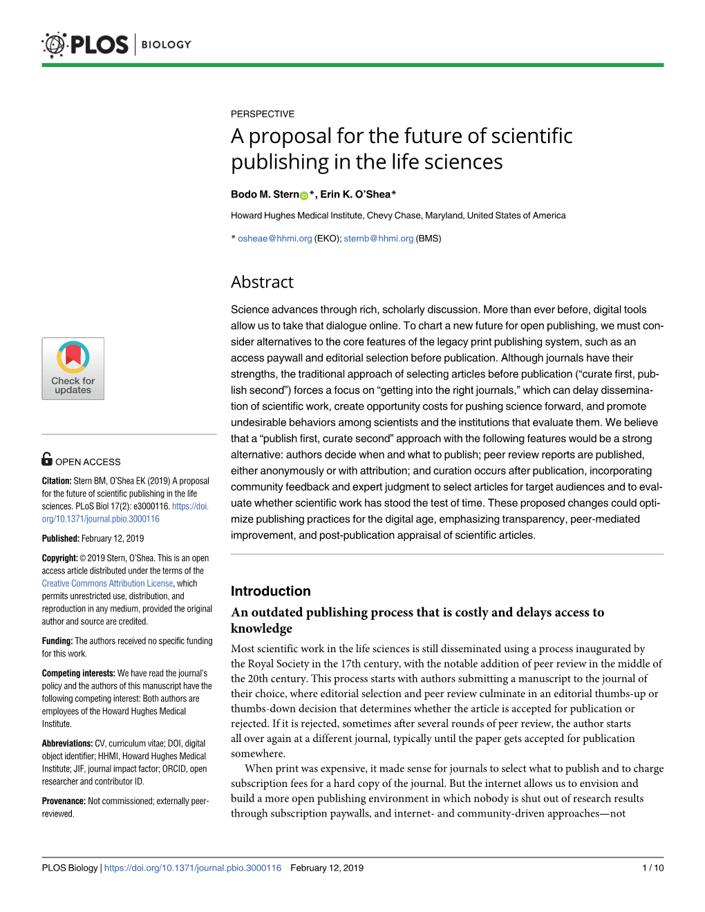 A Proposal for the Future of Scientific Publishing in the Life Sciences