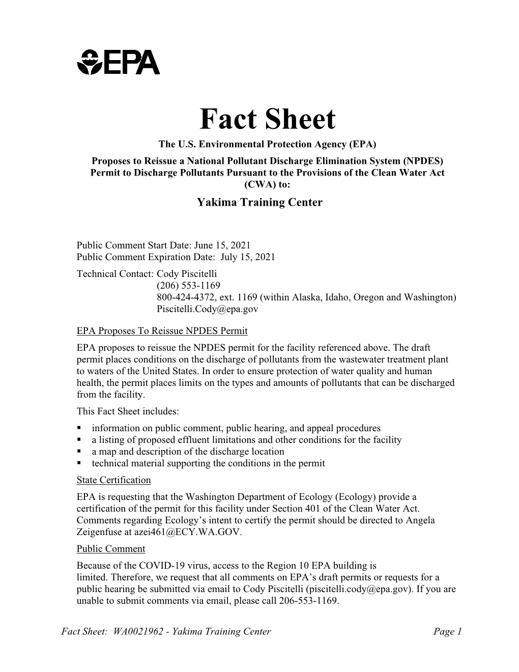 NPDES Permit Fact Sheet