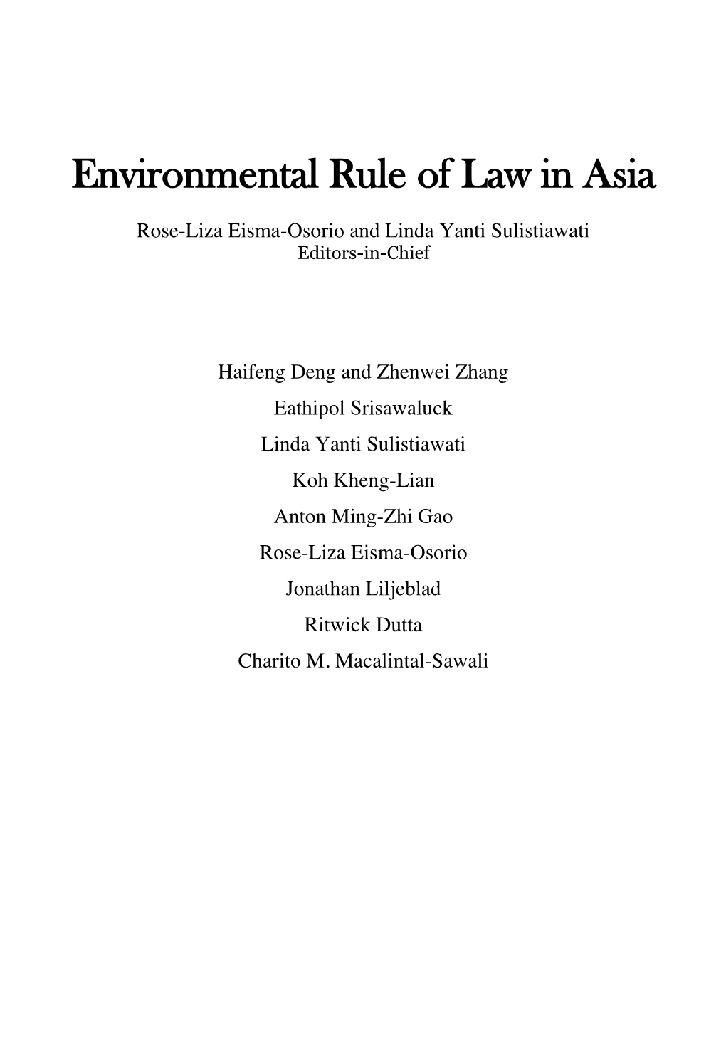 Environmental Rule of Law in Asia