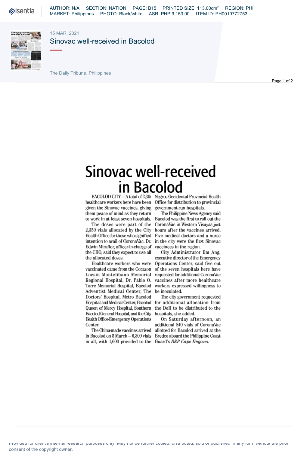 Sinovac Wellreceived