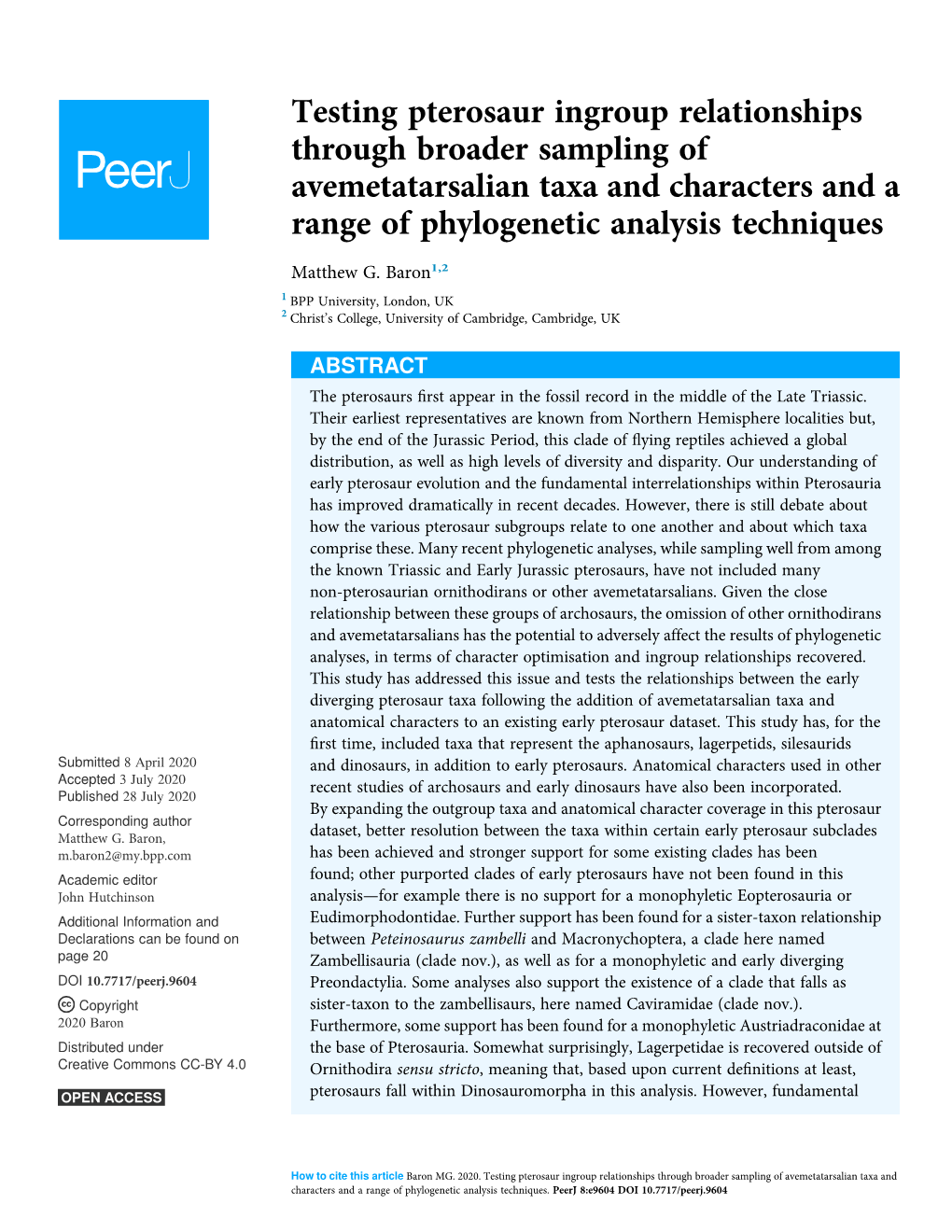 Testing Pterosaur Ingroup Relationships Through Broader Sampling of Avemetatarsalian Taxa and Characters and a Range of Phylogenetic Analysis Techniques