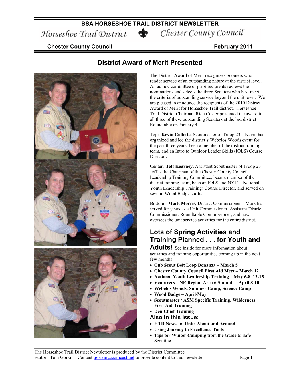 District Award of Merit Presented Lots of Spring Activities and Training Planned . . . for Youth