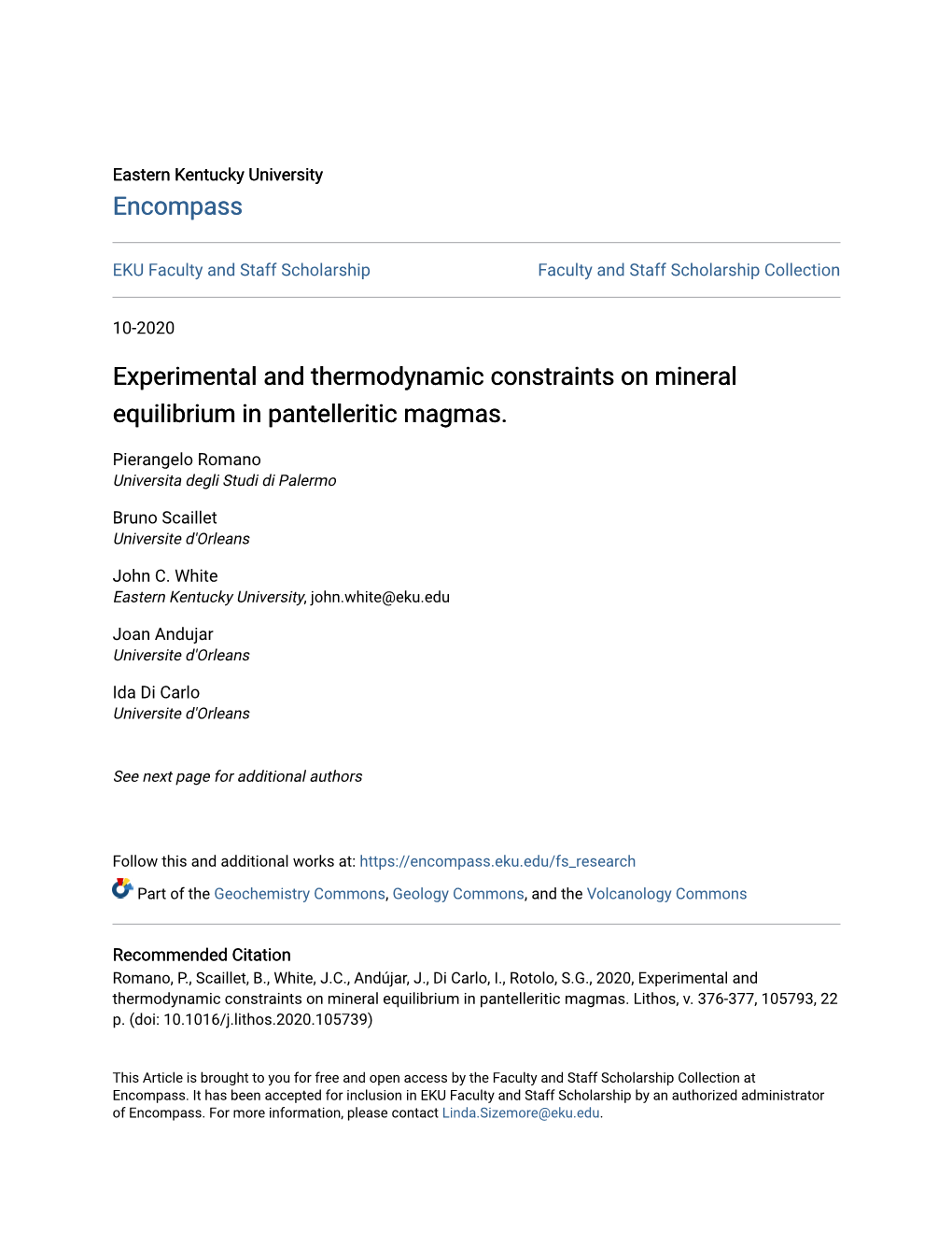 Experimental and Thermodynamic Constraints on Mineral Equilibrium in Pantelleritic Magmas