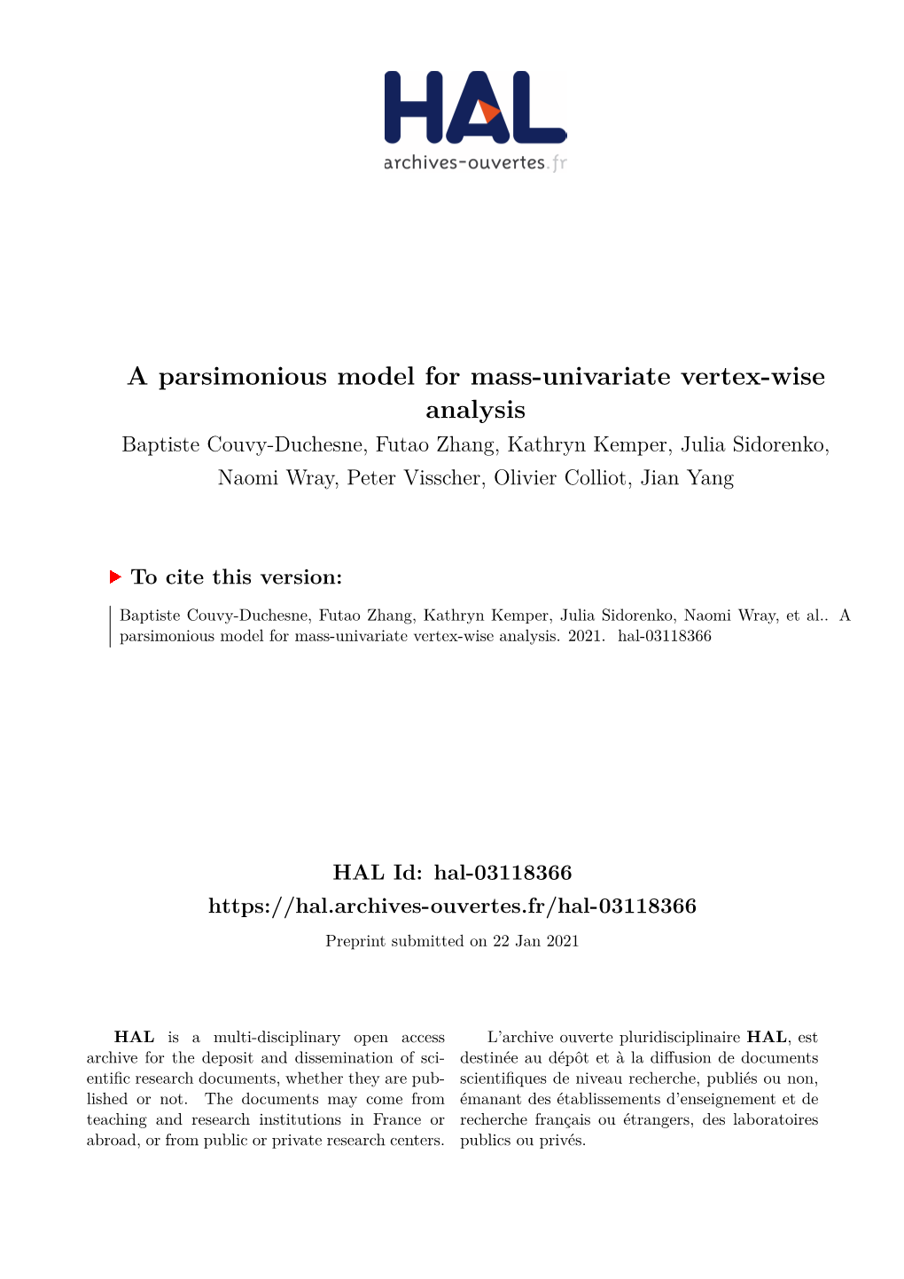 A Parsimonious Model for Mass-Univariate Vertex-Wise Analysis