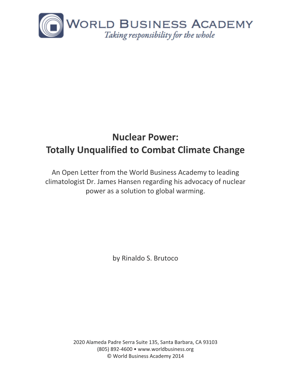 Nuclear Whitepaper/Letter to James Hansen