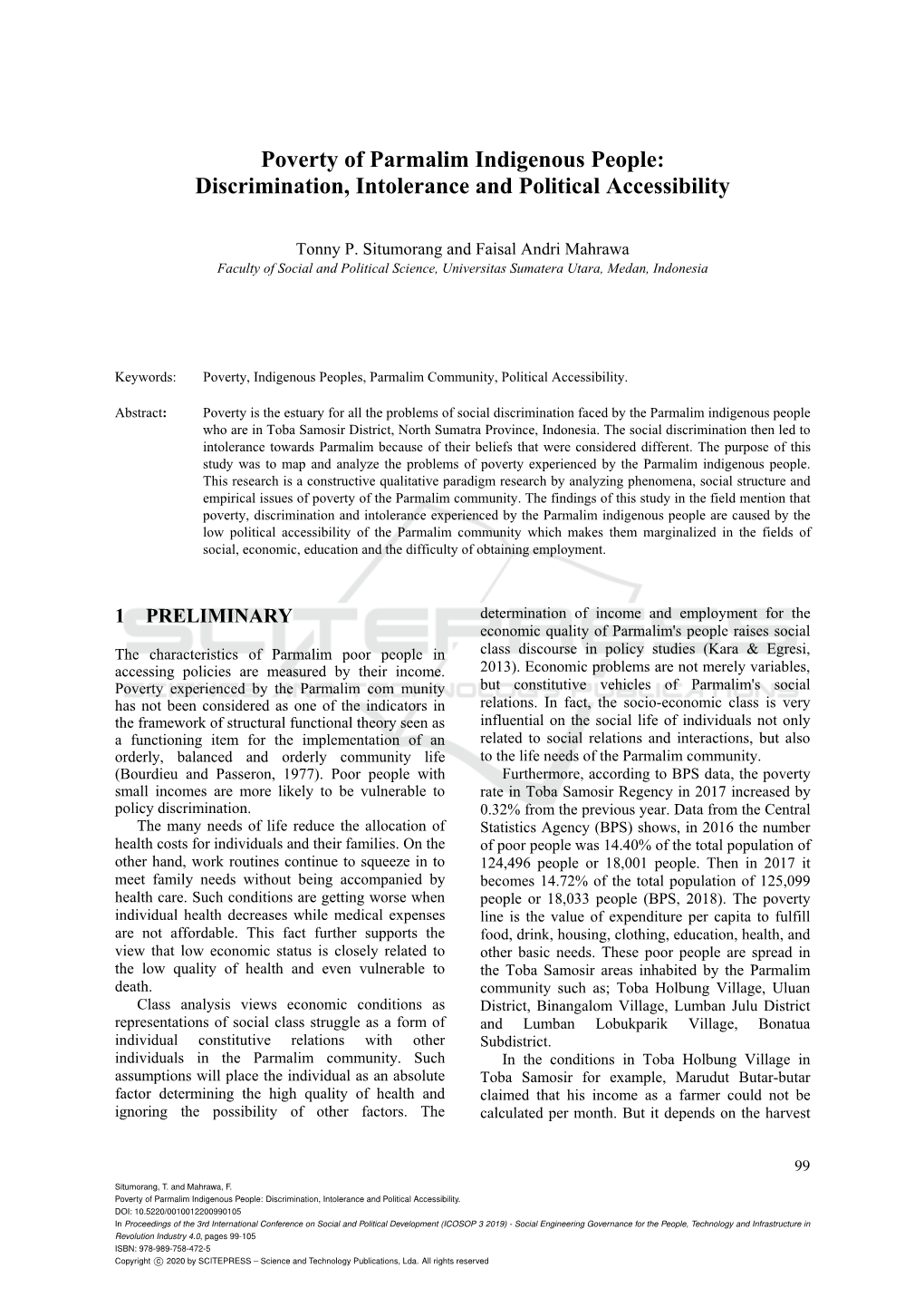 Poverty of Parmalim Indigenous People: Discrimination, Intolerance and Political Accessibility