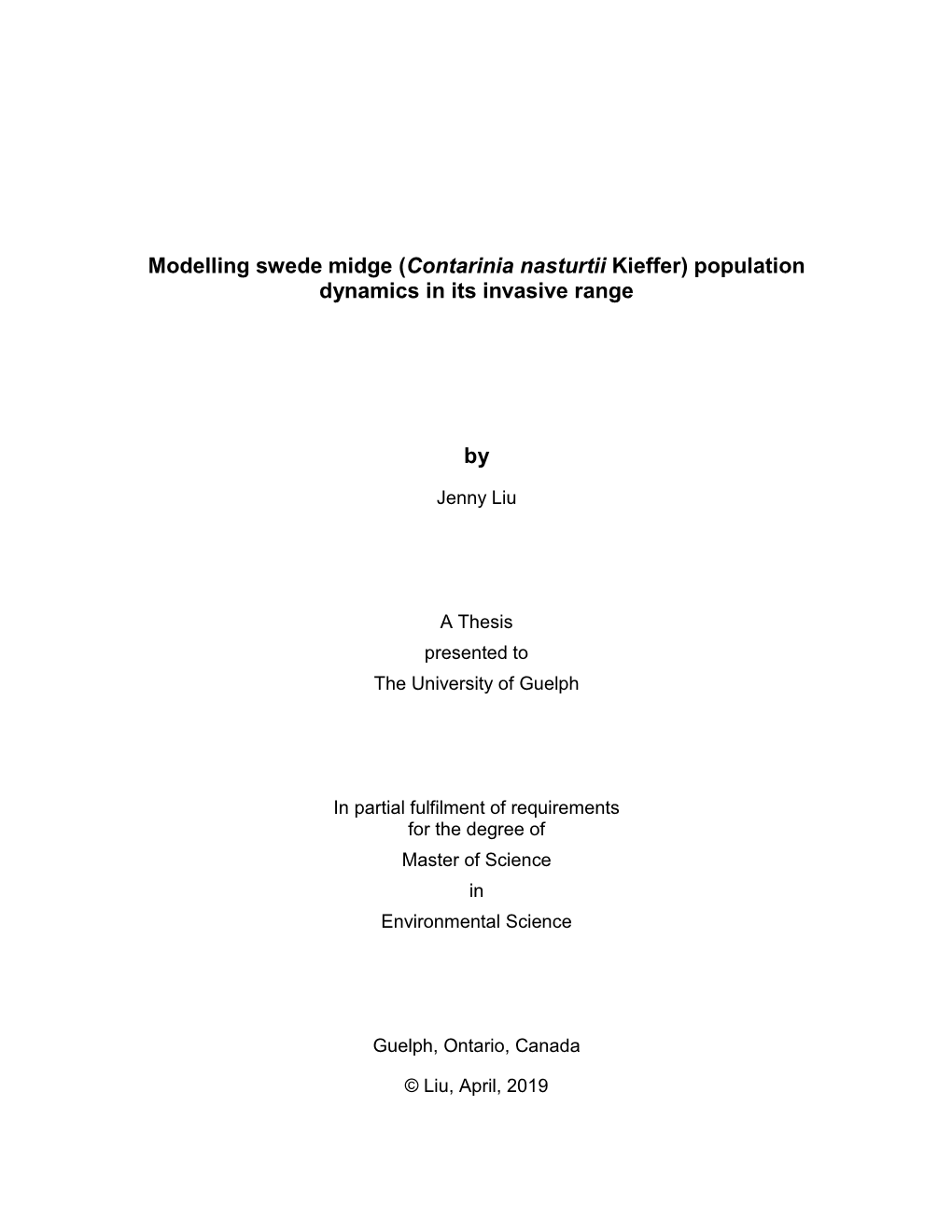 Contarinia Nasturtii Kieffer) Population Dynamics in Its Invasive Range