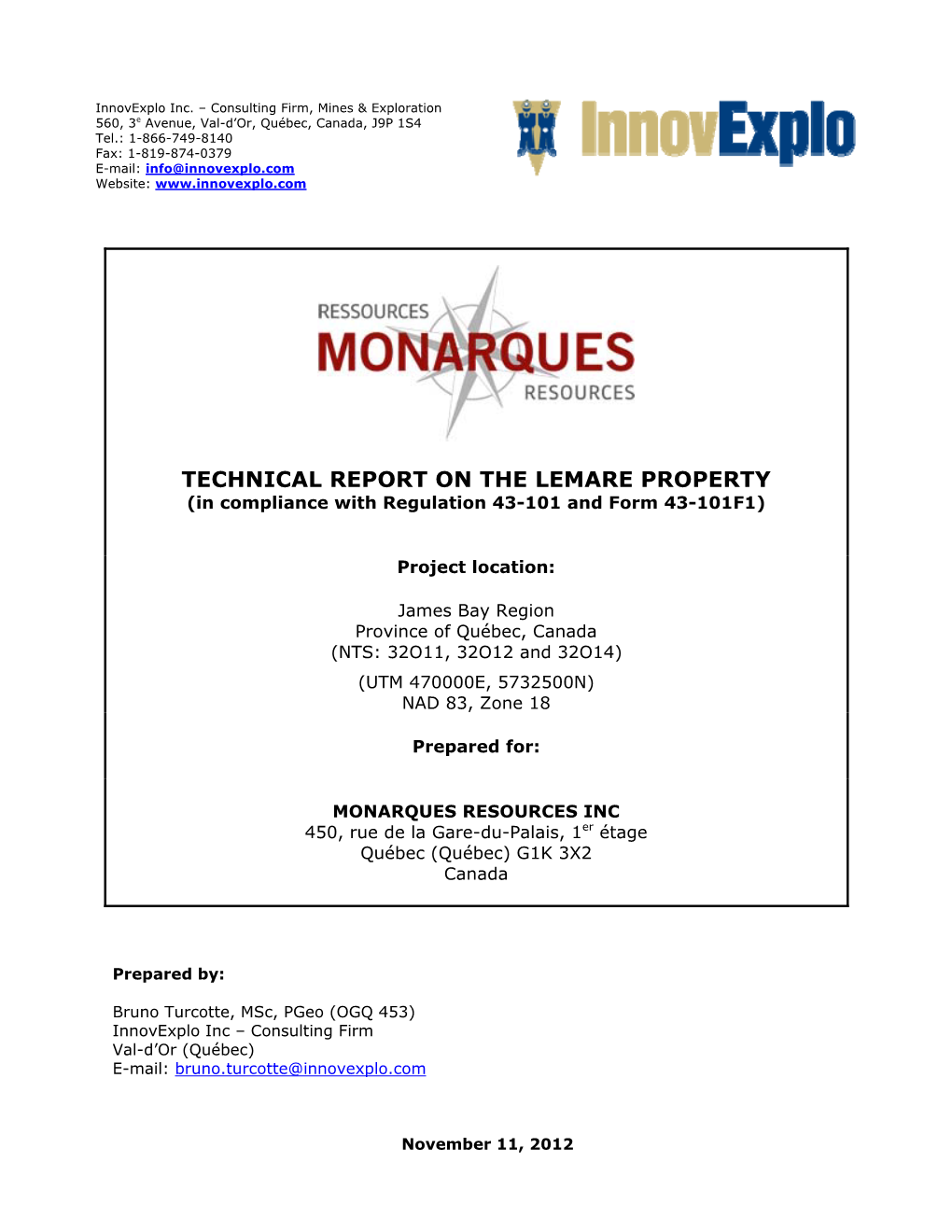 NI 43-101 (Lemare