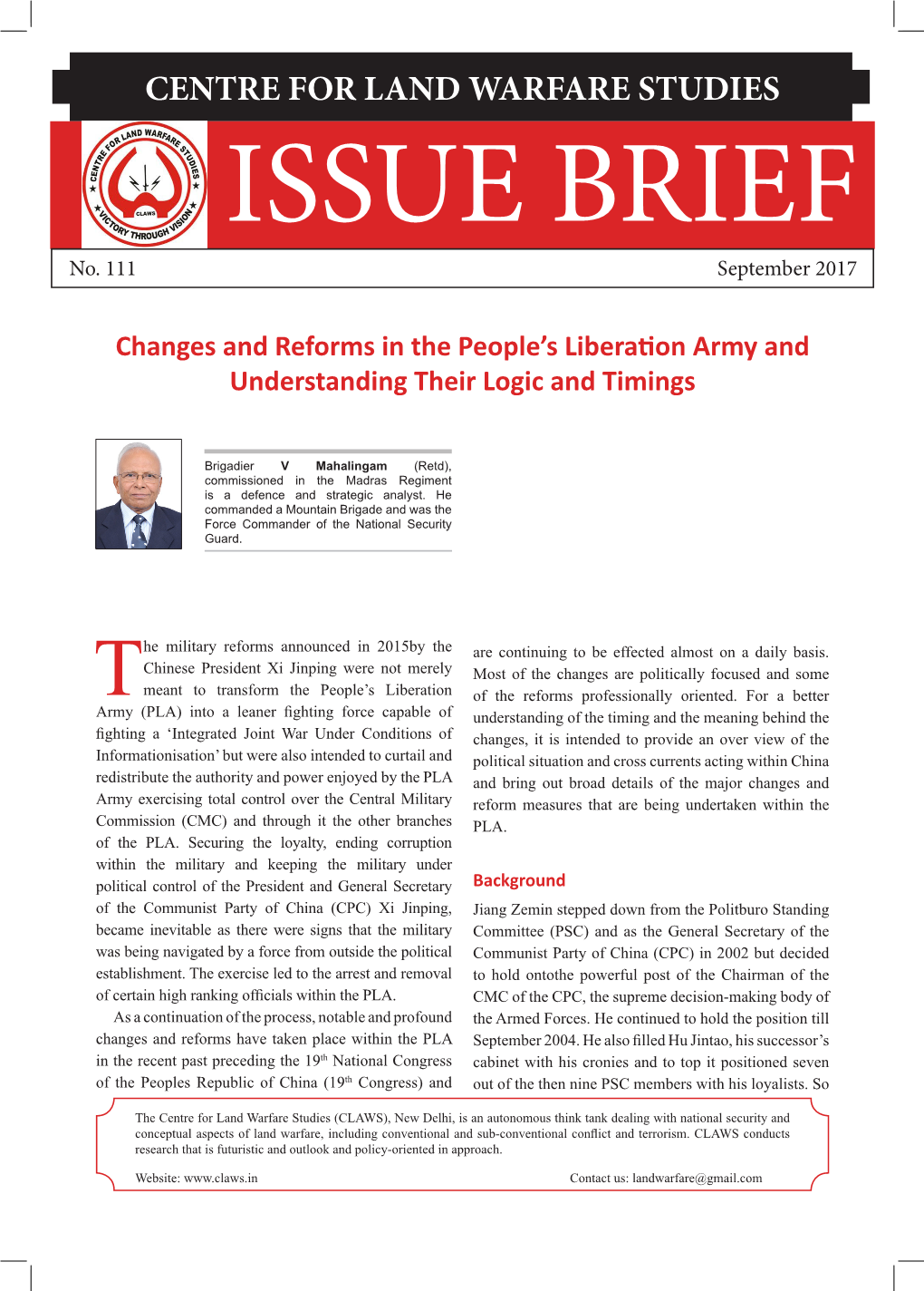 Changes and Reforms in the People's Liberation Army And