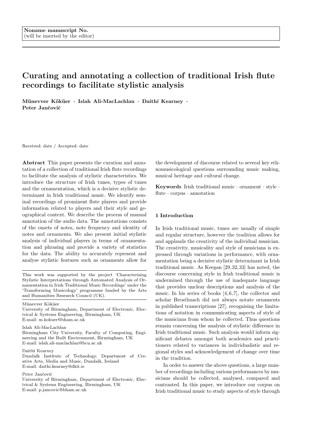 Curating and Annotating a Collection of Traditional Irish Flute Recordings to Facilitate Stylistic Analysis