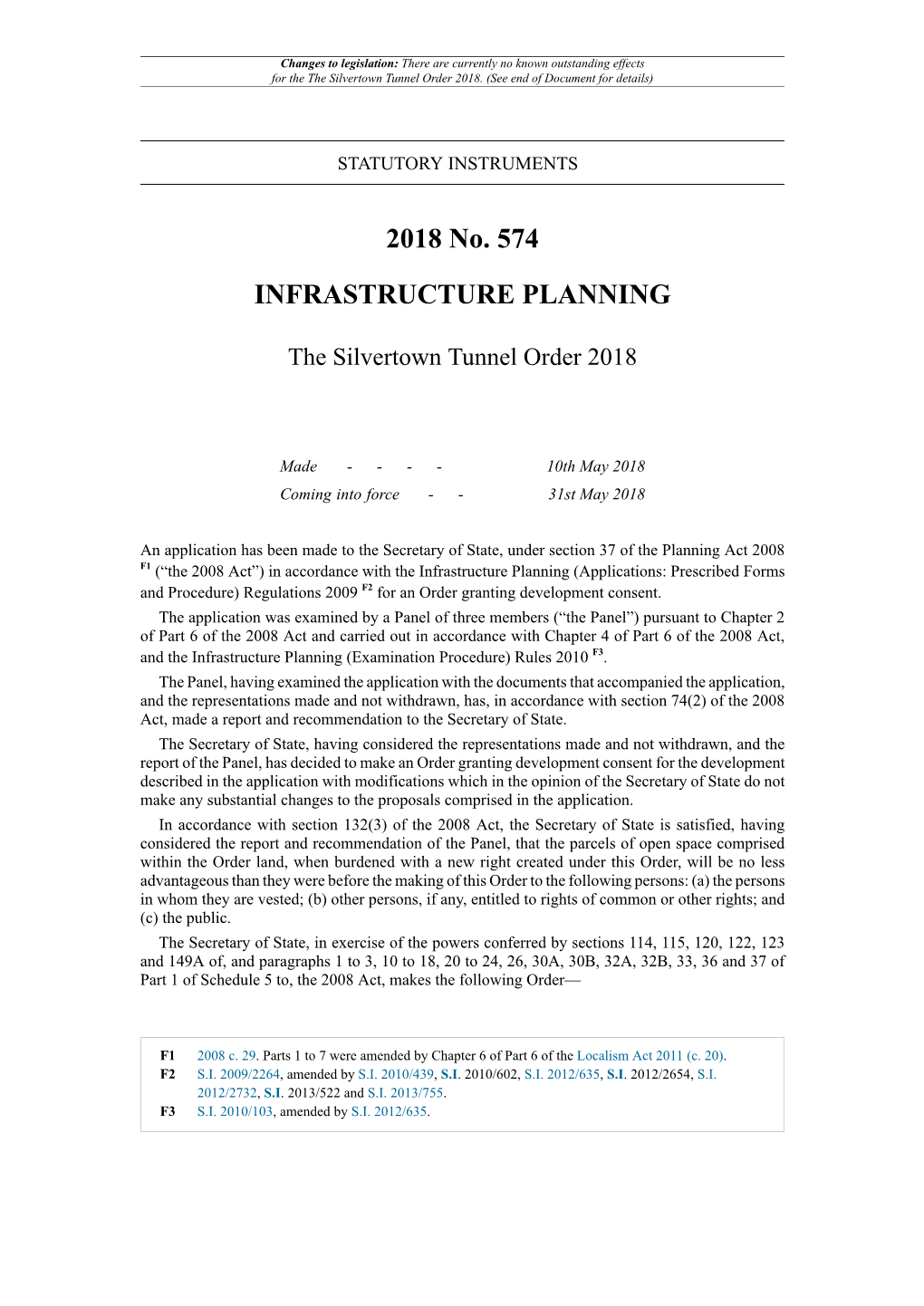 The Silvertown Tunnel Order 2018