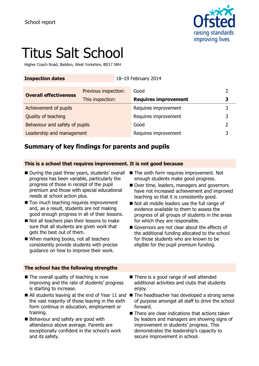 Titus Salt School Higher Coach Road, Baildon, West Yorkshire, BD17 5RH