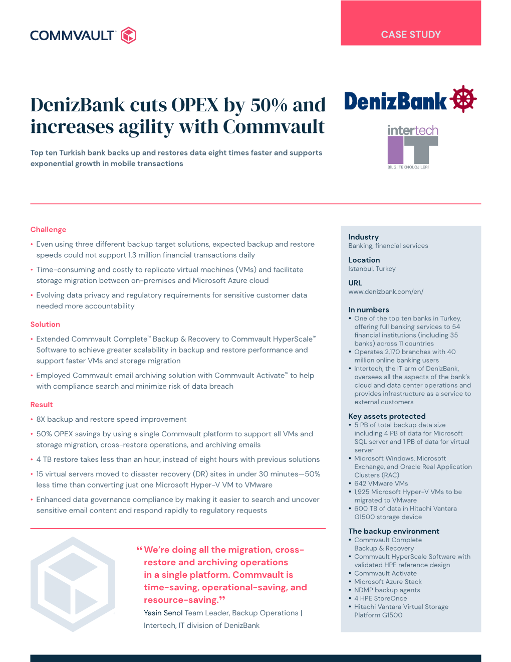 Denizbank Cuts OPEX by 50% and Increases Agility with Commvault