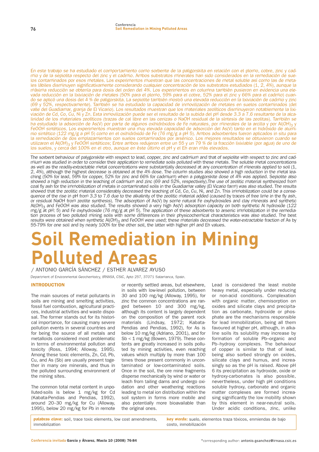 Soil Remediation in Mining Polluted Areas