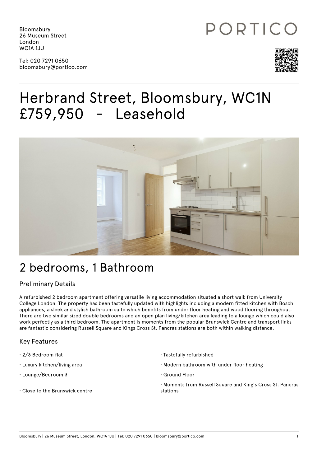 Herbrand Street, Bloomsbury, WC1N £759950