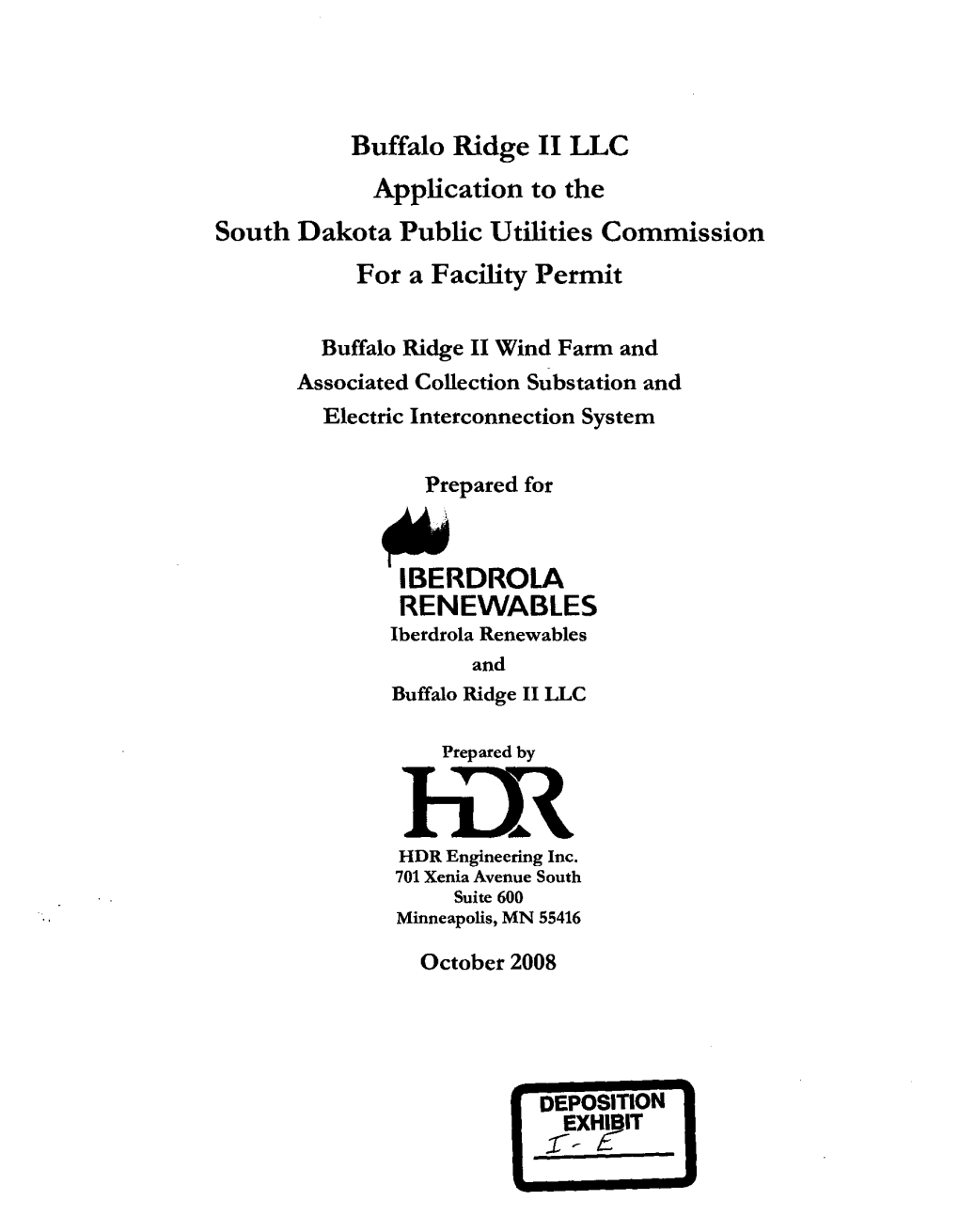 Buffalo Ridge II LLC Application to the South Dakota Public Utilities Commission for a Facility Permit