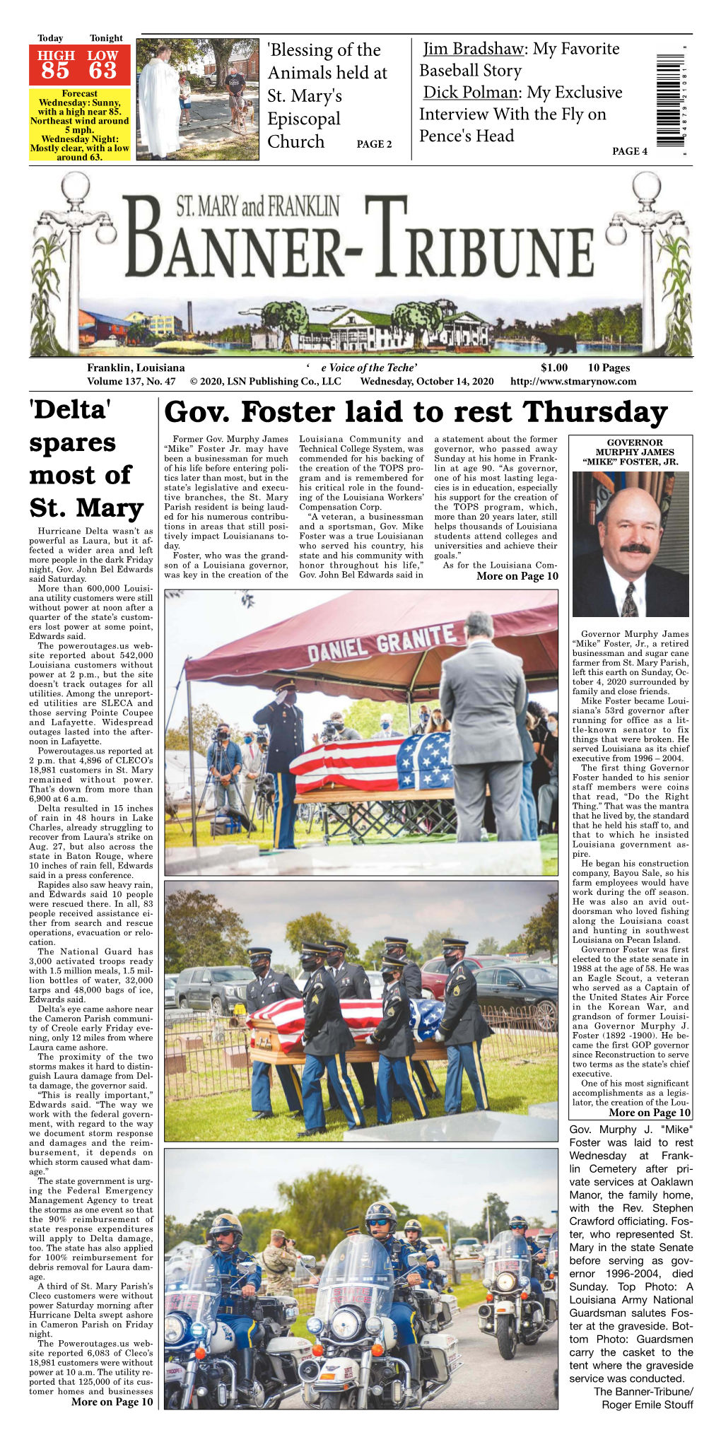 Gov. Foster Laid to Rest Thursday