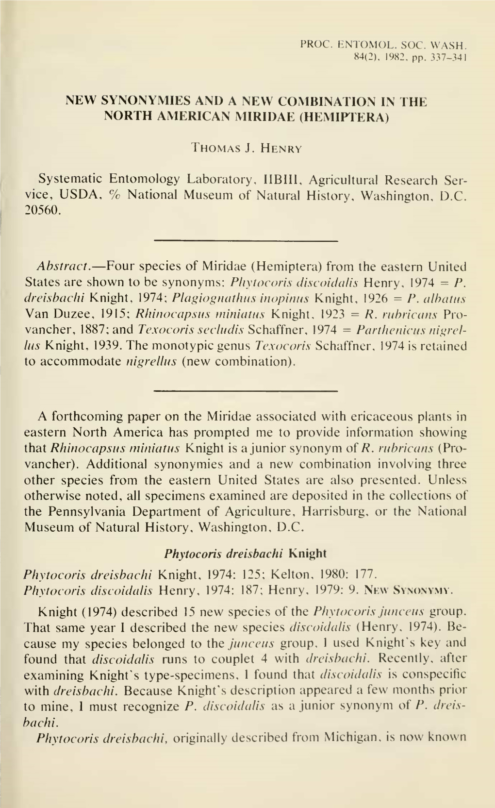 Proceedings of the Entomological Society of Washington