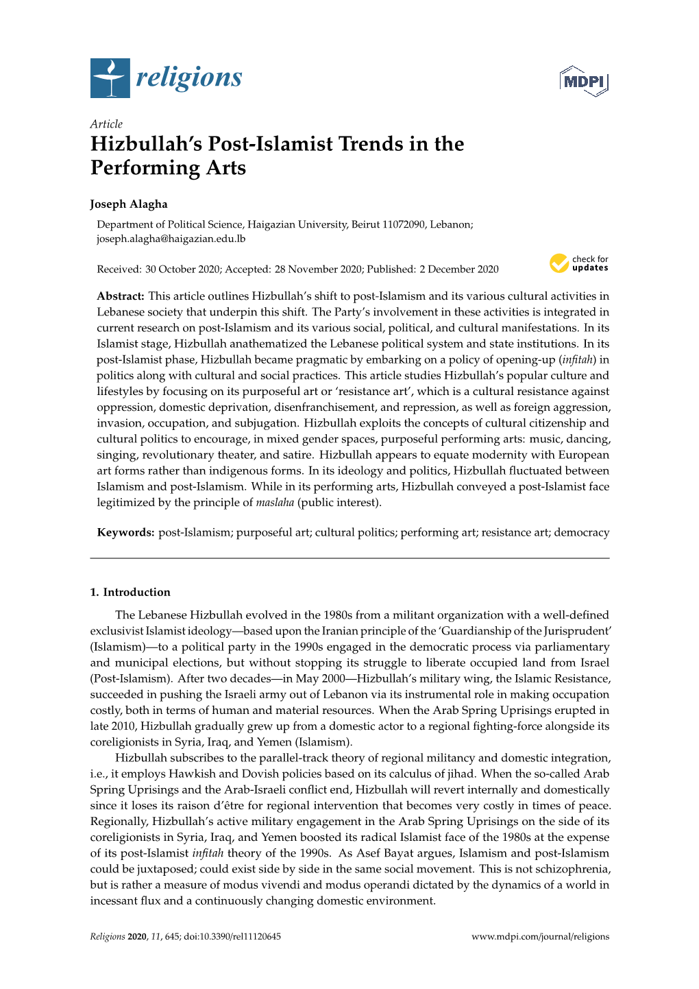 Hizbullah's Post-Islamist Trends in the Performing Arts