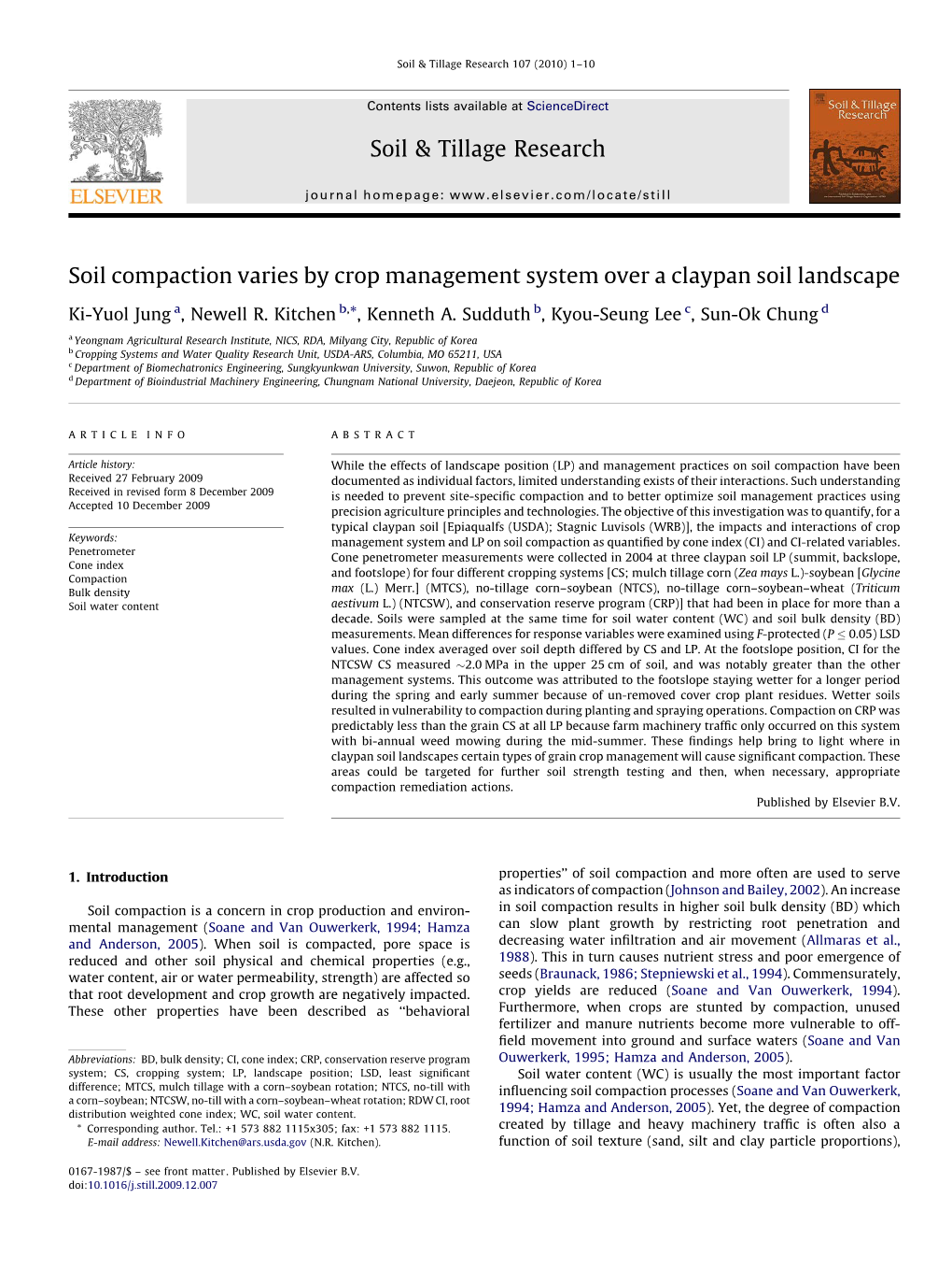 Soil Compaction Varies by Crop Management System Over a Claypan Soil Landscape