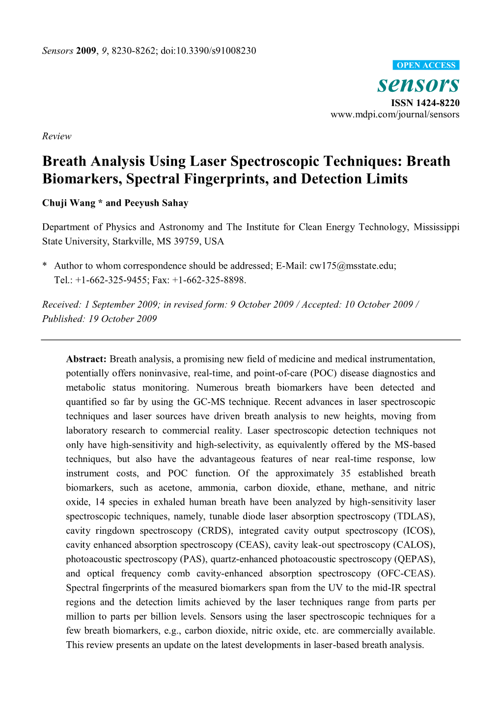 Breath Analysis Using Laser Spectroscopic Techniques: Breath Biomarkers, Spectral Fingerprints, and Detection Limits