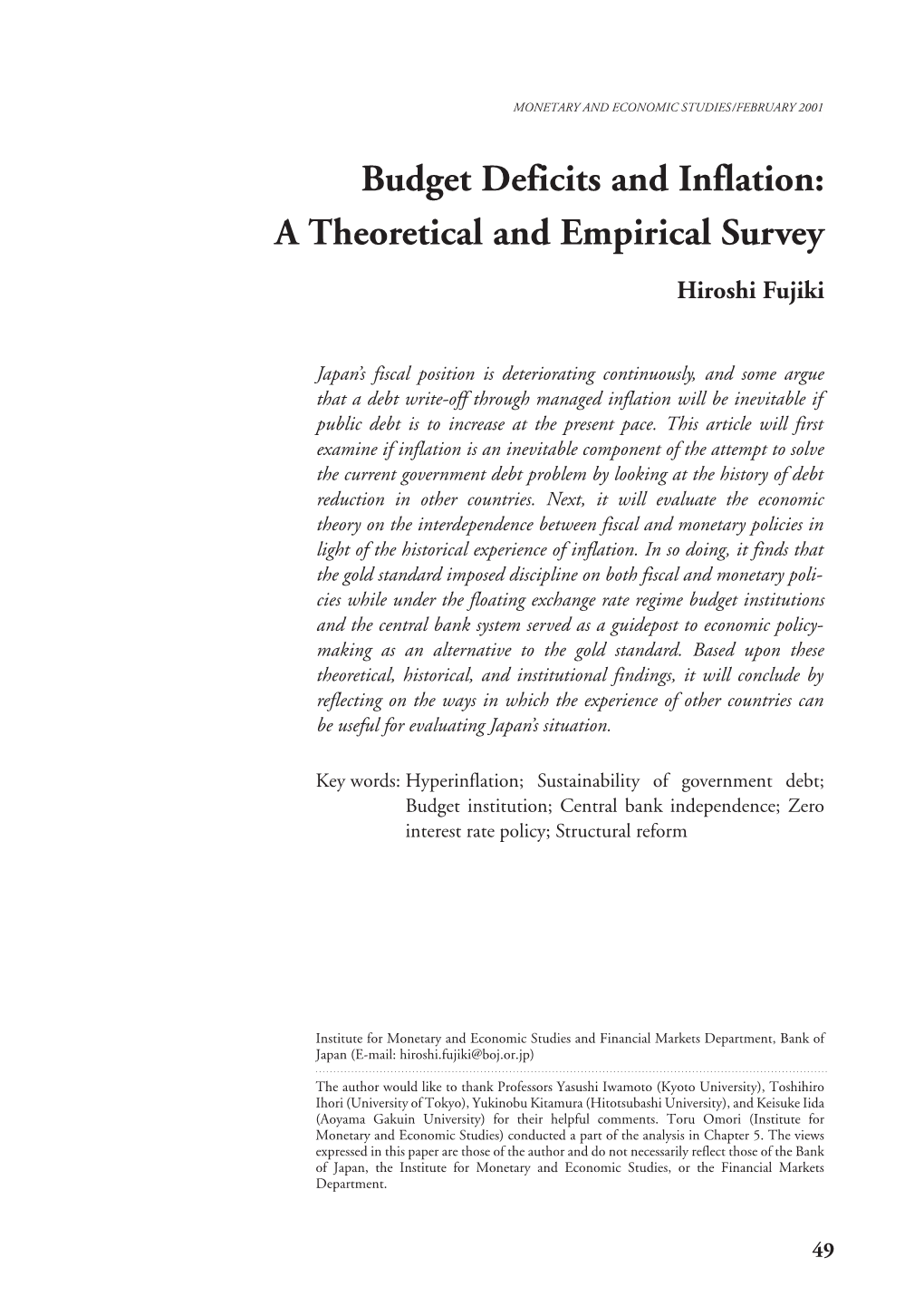 Budget Deficits and Inflation: a Theoretical and Empirical Survey