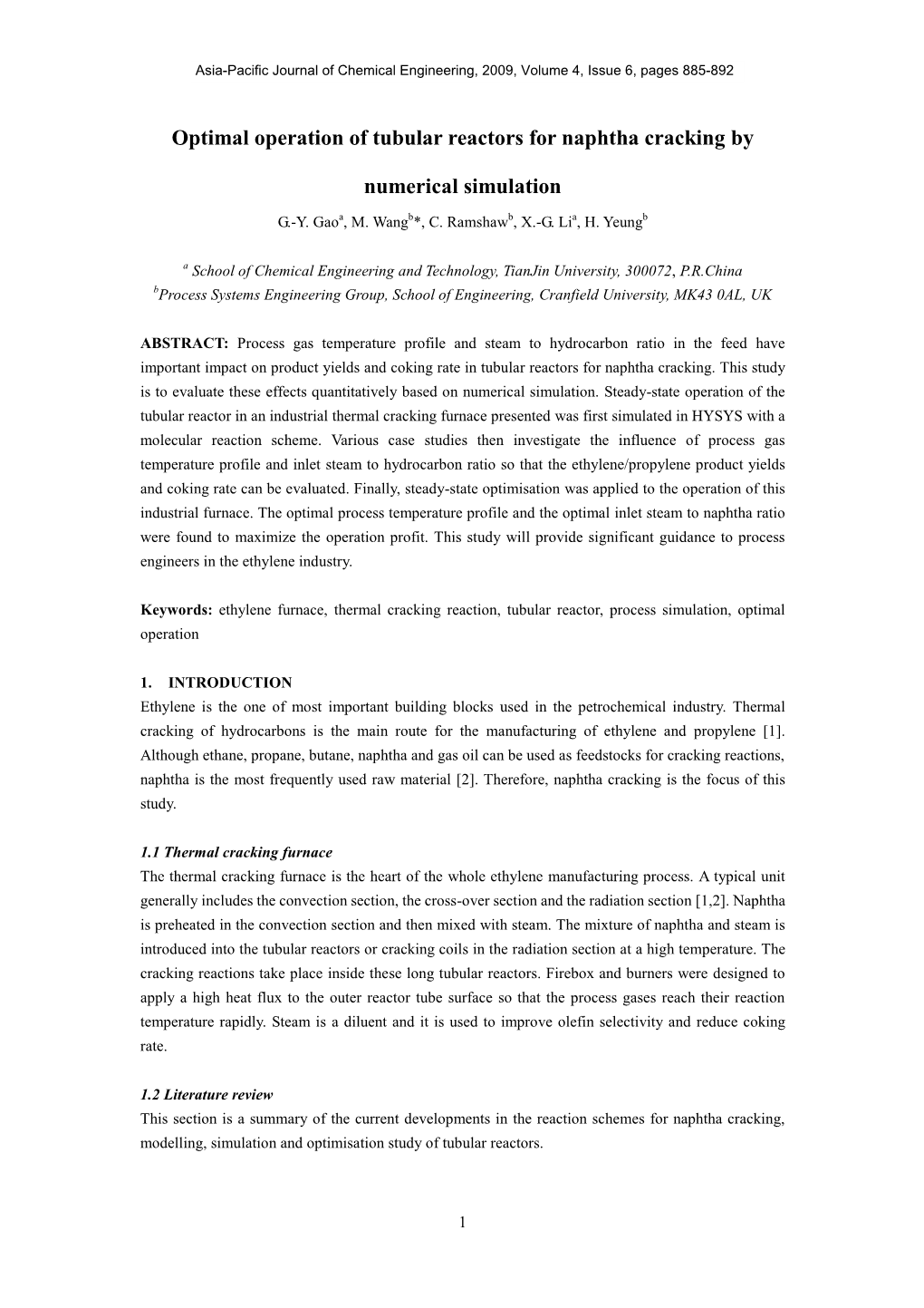 Optimal Operation of Tubular Reactors for Naphtha Cracking by Numerical