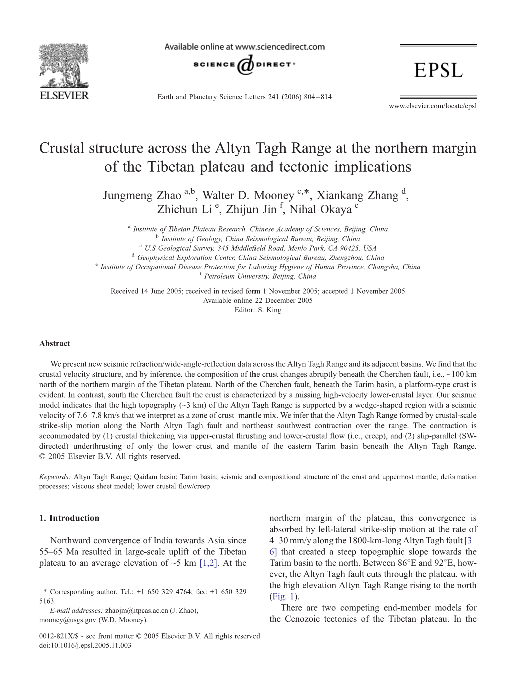Crustal Structure Across the Altyn Tagh Range at the Northern Margin of the Tibetan Plateau and Tectonic Implications